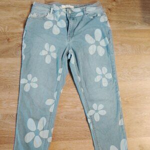 Floral pattern blue jeans, skinny